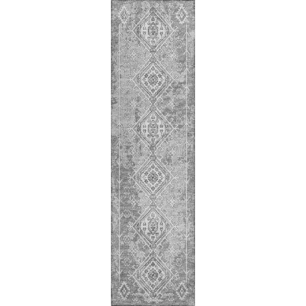 Bravado Grey 2 ft. 3 in. x 7 ft. 6 in. Geometric Indoor/Outdoor Washable Ar