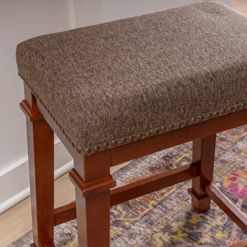 Kennedy Backless Walnut Brown Wood Counter Stool