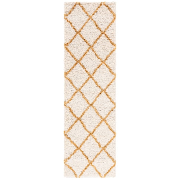 Hudson 2 ft. x 8 ft. Ivory/Gold Geometric Runner Rug
