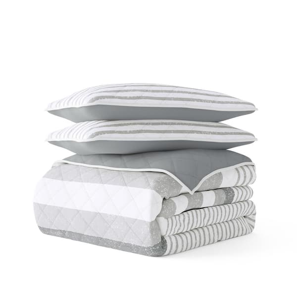 Becky Cameron All Season 3-Pcs Summer Stripes Reversible Microfiber Quilt Set with Shams