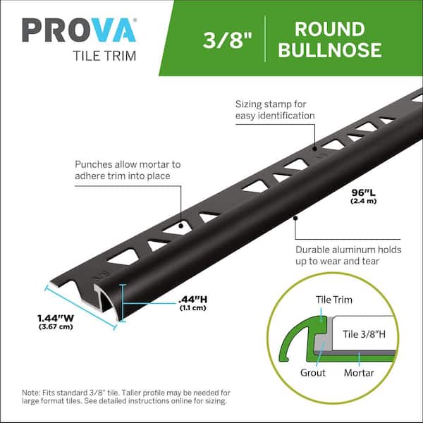 Matte Black 1.44 in. W x 96 in. L Aluminum 3/8 in. Bullnose Trim