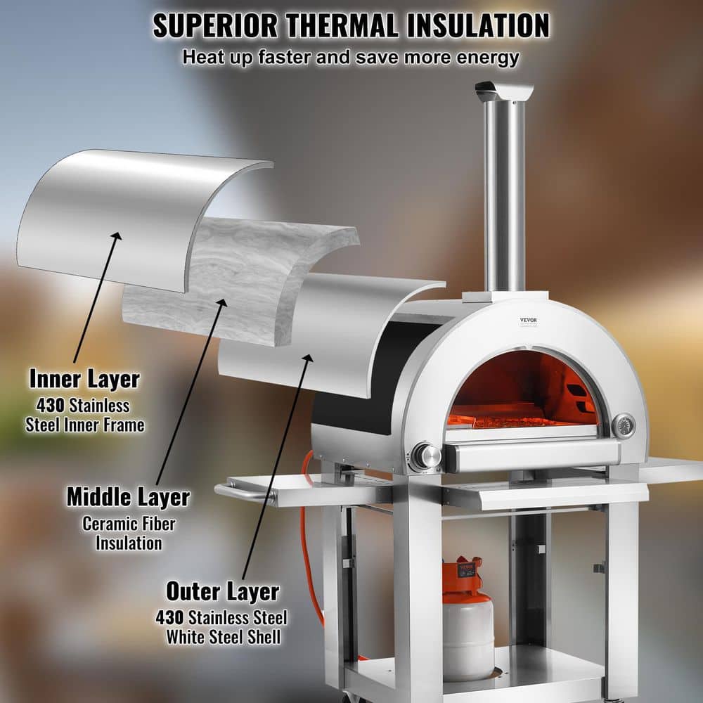 VEVOR 22" Stainless Steel Dual Fuel Outdoor Pizza Oven with Casters