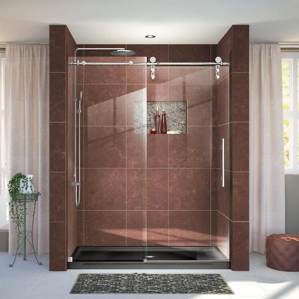 DreamLine Enigma-Z 56 in. to 60 in. x 76 in. Frameless Sliding Shower Door in Polished Stainless Steel