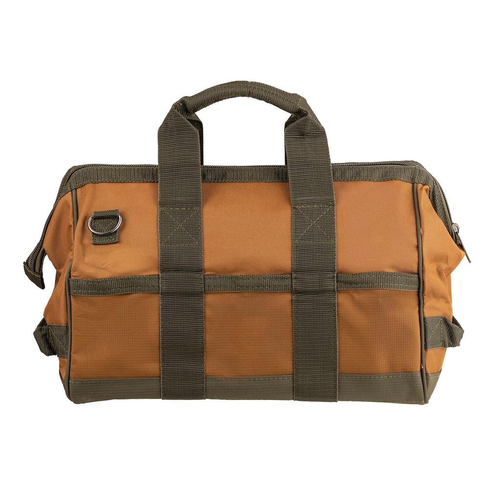 Brown and Green 16" Polyester Tool Bag with Pockets
