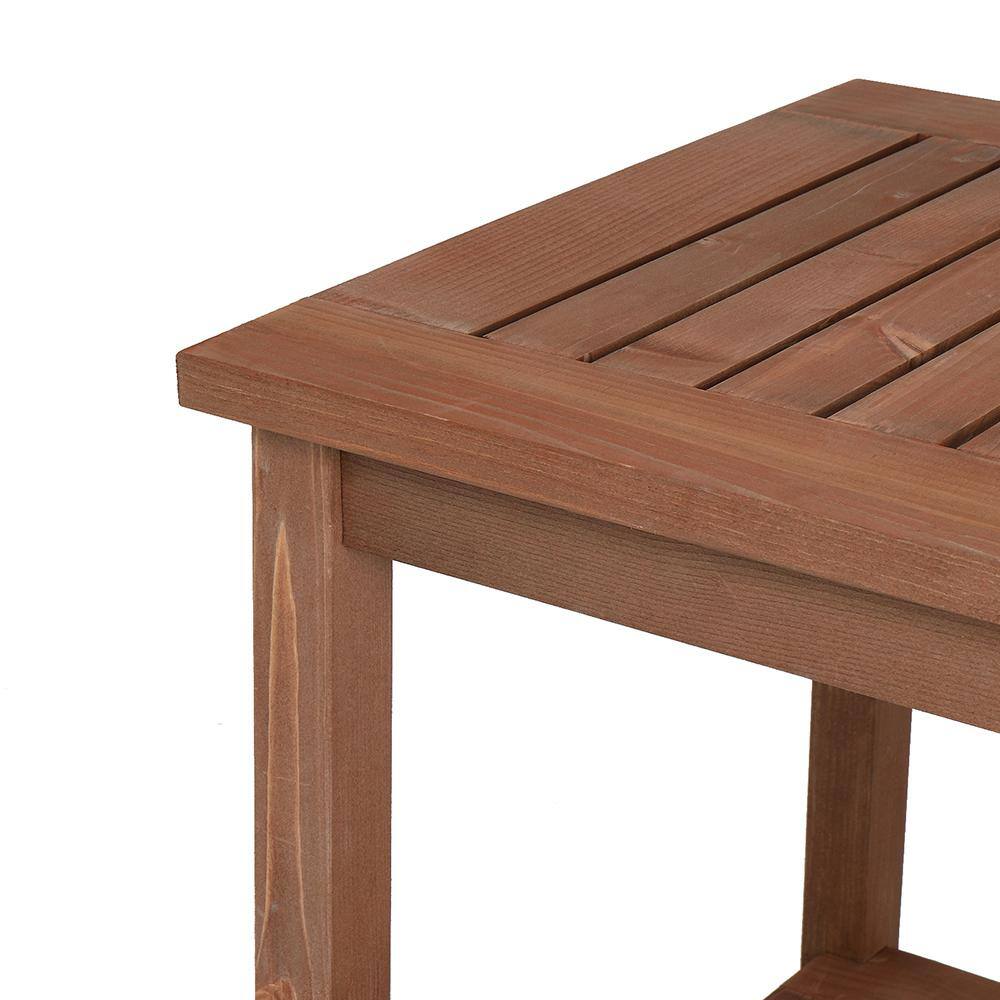 Medium Brown Wood Square Outdoor End Table