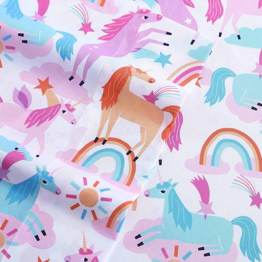 Pink Unicorn Print Microfiber Full Sheet Set