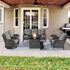 Carolina 6-Piece Wicker Patio Fire Pit Sectional Seating Set with Cushions