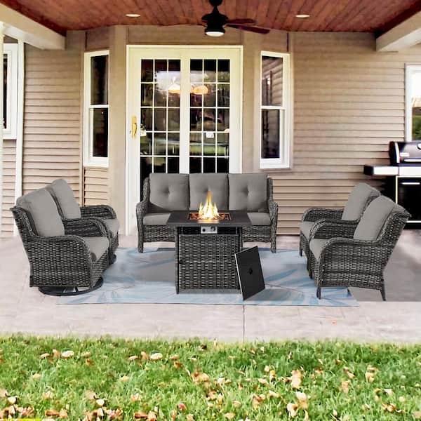 Gymojoy Carolina 6-Piece Wicker Patio Fire Pit Sectional Seating Set with Cushions