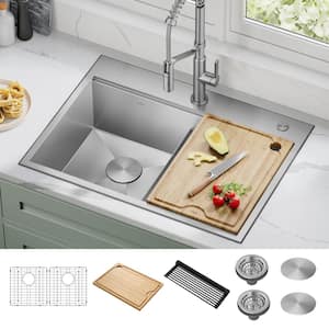 Kore 16 Gauge Stainless Steel 30" Double Bowl Drop-in Workstation Kitchen Sink with Accessories