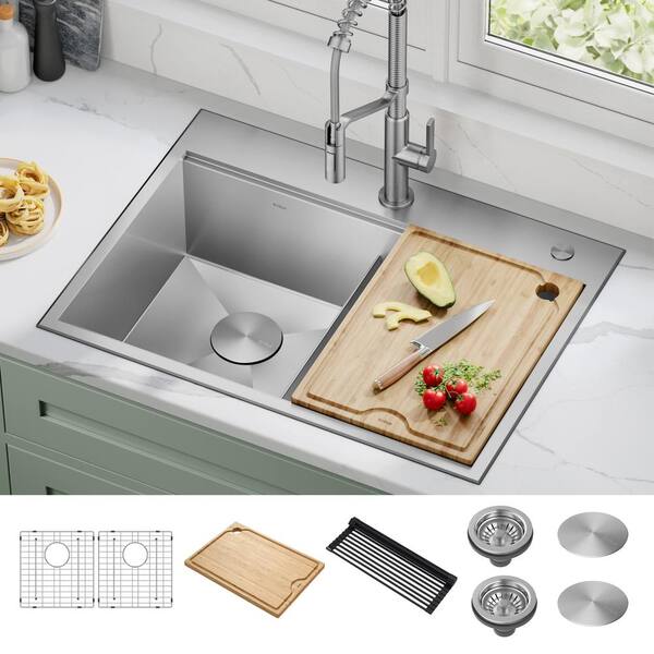 KRAUS Kore Workstation Drop-In Stainless Steel 30 in. Single Bowl Kitchen  Bar Sink with Accessories KWT310-30 - The Home Depot