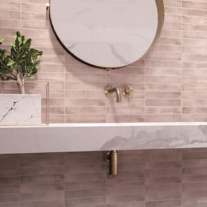 Take Home Tile Sample-Stella Blush 2 in. x 10 in. Pink Glossy   Ceramic Subway Wall Tile