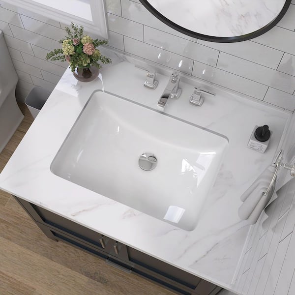 Zeafive 18 in. L Rectangular Bathroom Sink in White Ceramic