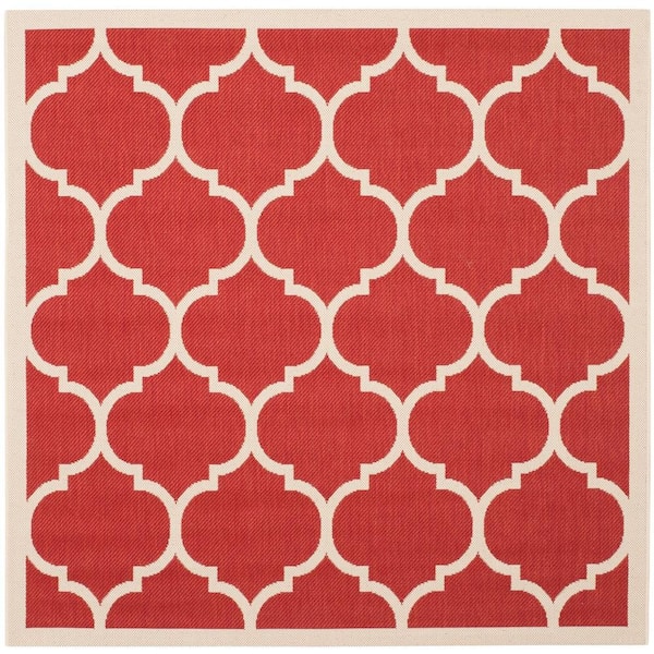 SAFAVIEH Courtyard Red/Bone 8 ft. x 8 ft. Square Geometric Indoor/Outdoor Patio  Area Rug