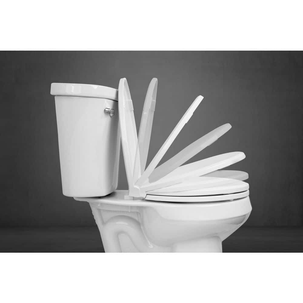 White Elongated Plastic Toilet Seat with Safety Close
