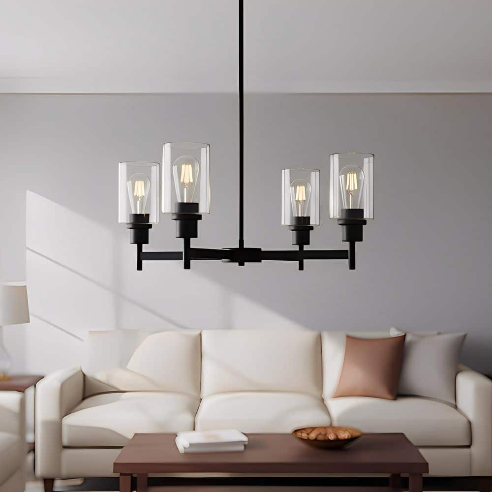 YANSUN 4-Light Black Chandelier with Adjustable Height - Elegant