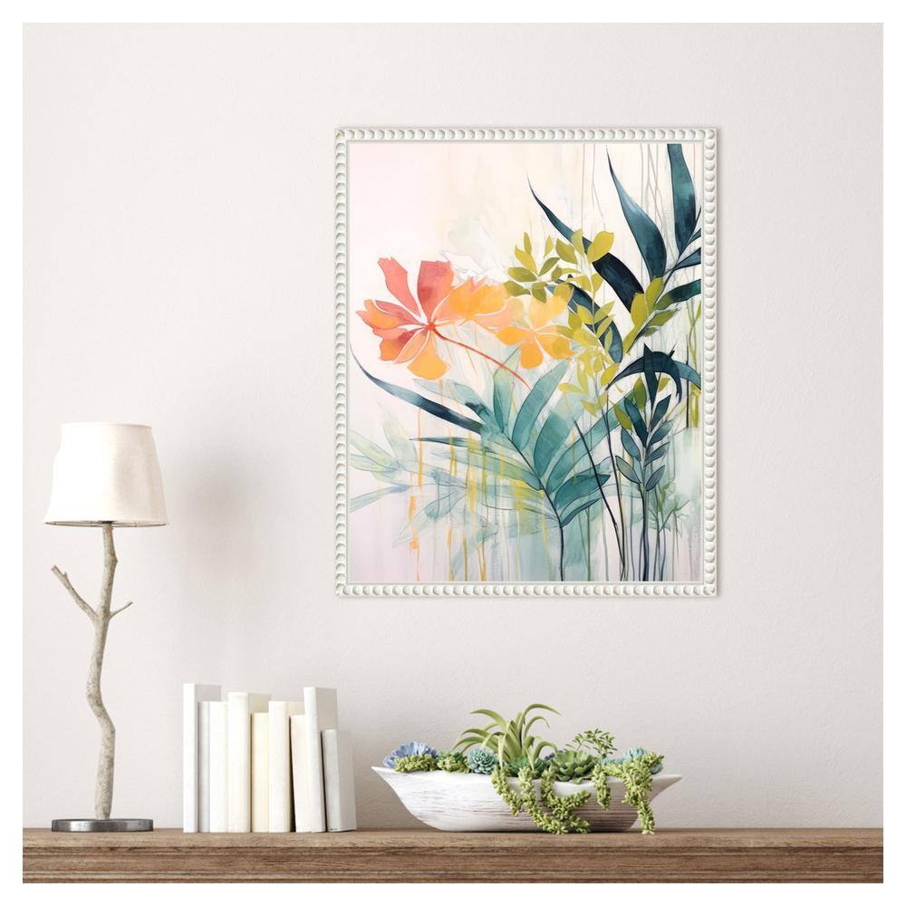 Pink and Yellow Floral Elegance II Abstract Canvas Art with White Frame