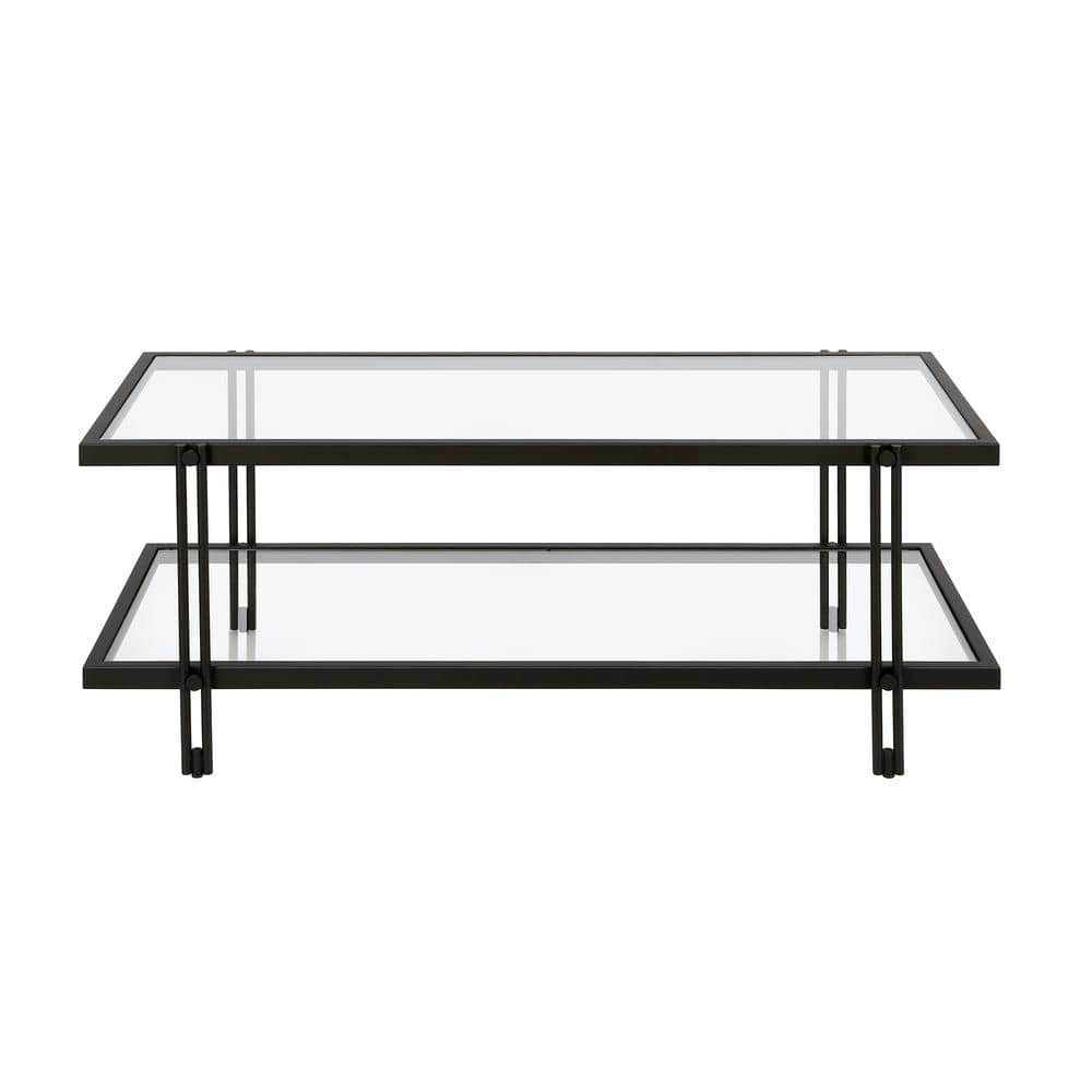 Beckham Rectangular Glass Coffee Table with Storage, Brass Finish
