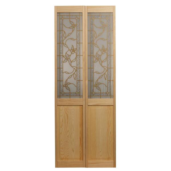 Pinecroft 30 in. x 80 in. Glass Over Panel Tuscany Universal/Reversible Interior 1/2-lite Decorative Wood Bi-fold Door