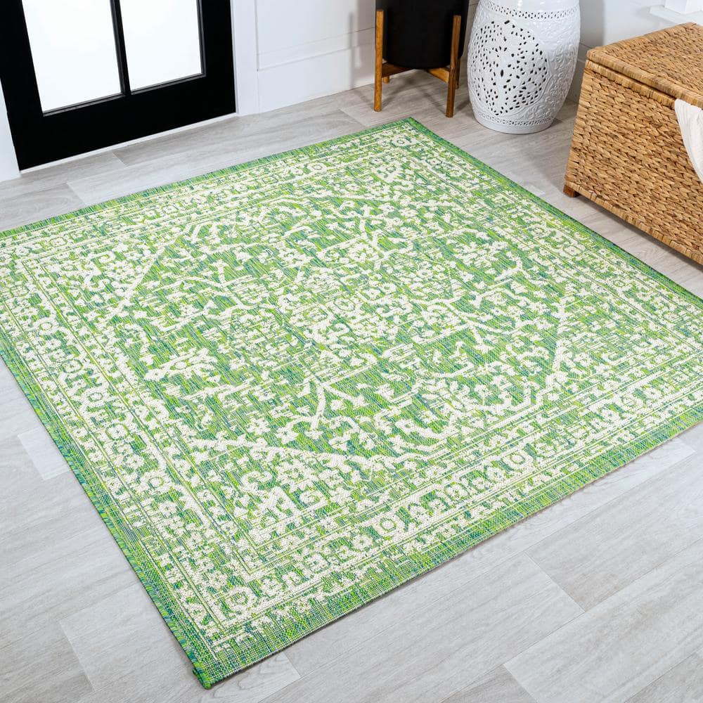 Malta Bohemian Medallion Textured Weave Cream/Green 5 ft. Square Indoor/Outdoor Area Rug price history on PriceWatchPro