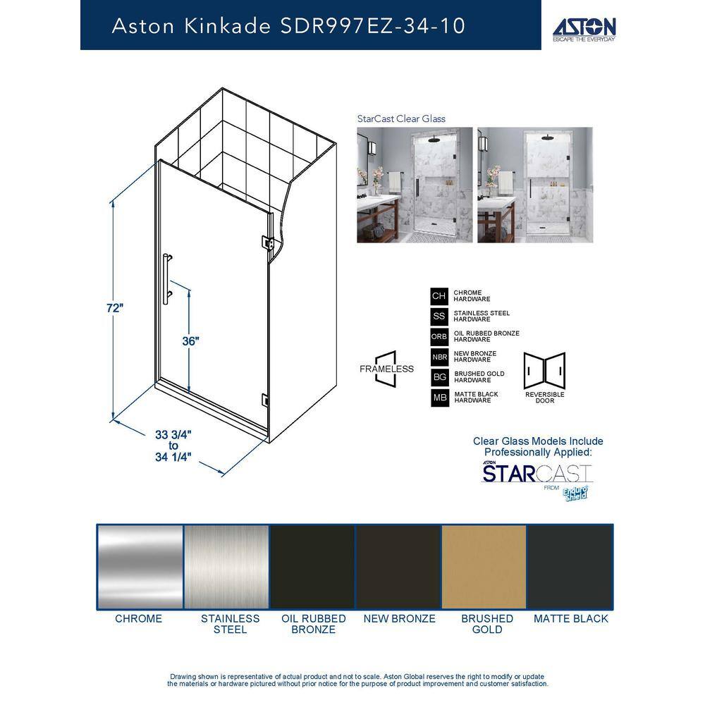Kinkade 34" x 72" Bronze Frameless Tempered Glass Shower Door