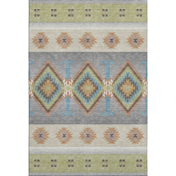 Mayfield Premium Machine Washable Abstract AMF2541 Aloe 10 ft. x 14 ft. Area Rug