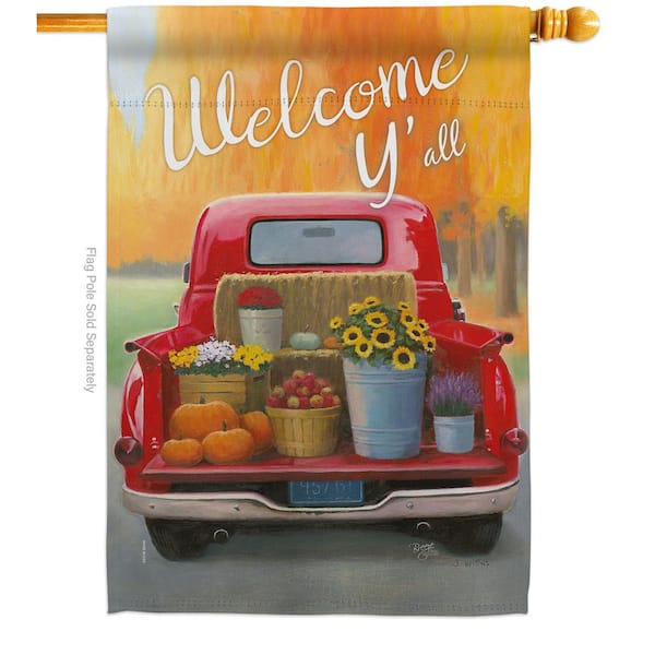 Breeze Decor 28 in. x 40 in. Welcome Harvest Truck Fall House Flag Double-Sided Decorative Vertical Flags