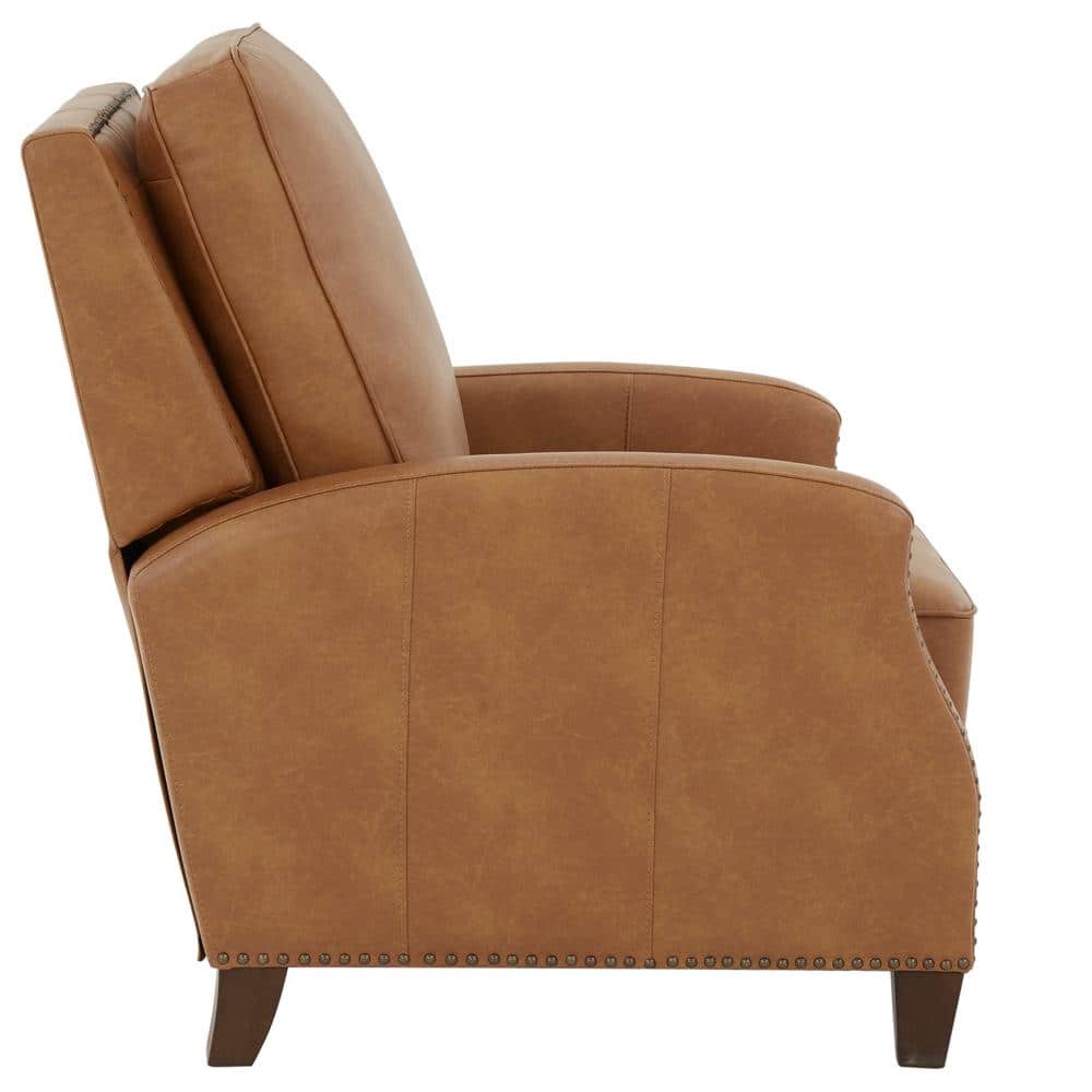 Saddle Brown Faux Leather Push Back Recliner with Nailhead Trim
