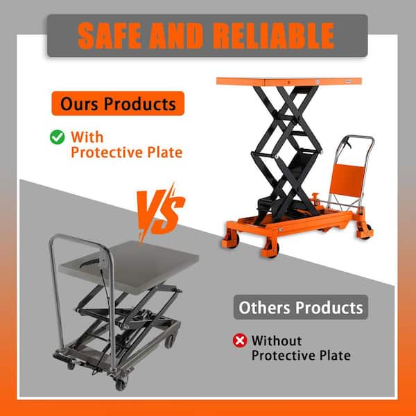 Double Scissor Lift Table Cart 1760 lbs. 59 in. Lifting Height Manual Lift Table Cart w/ 48 in. x 24 in. Platform Orange