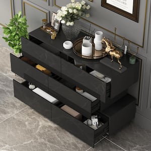 15.7 in. D x 30.7 in. H High Gloss Black Wood 6-Drawer 46.1 in. W Chest of Drawers Storage Cabinet Modern Style