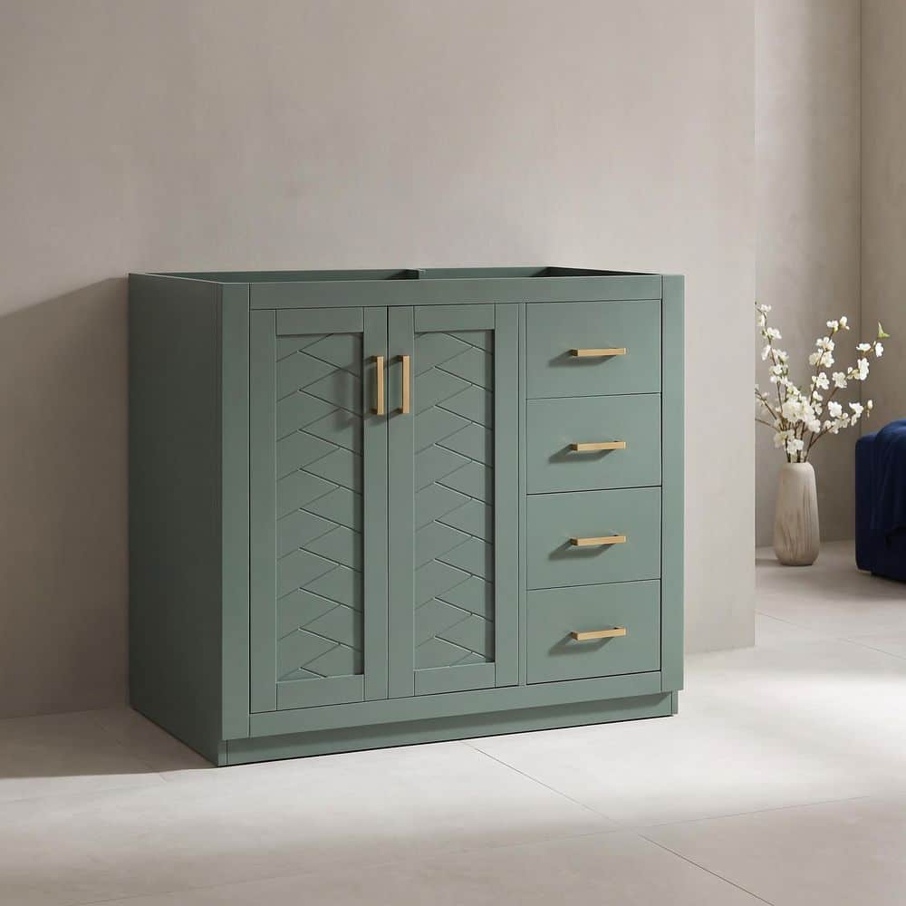 36 in. Bath Vanity Cabinet without Top in Green with 3 Drawers and Soft Closing Doors