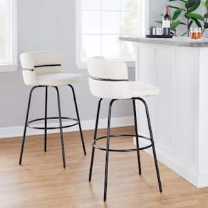 Cinch Claire 29.5 in. Cream Fabric and Black Metal Fixed-Height Bar Stool with Round Footrest (Set of 2)