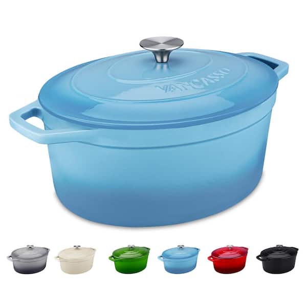 8 qt. Oval Non-Stick Cast Iron Dutch Oven in Light Blue with Lid  VS-ZTO-37-LB - The Home Depot