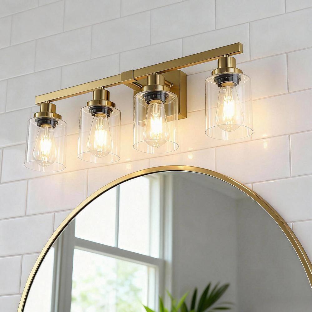24 in. 4-Light Gold Bathroom Vanity Light Fixture with Clear Glass Shades, no bulbs included price history on PriceWatchPro