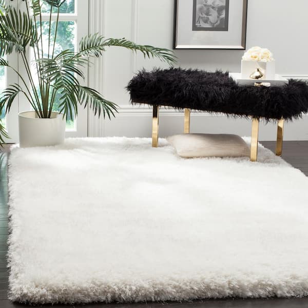 Luxe Shag 4 ft. x 4 ft. Square Ivory Solid Area Rug