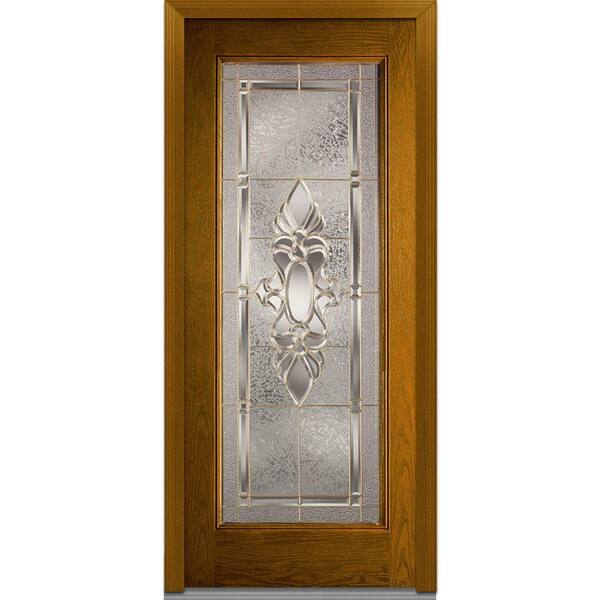 MMI Door 32 in. x 80 in. Heirloom Master Left-Hand Inswing Full Lite Decorative Classic Stained Fiberglass Oak Prehung Front Door