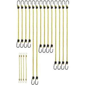 Assorted Yellow Bungee Cords with Hooks (18 Pack)