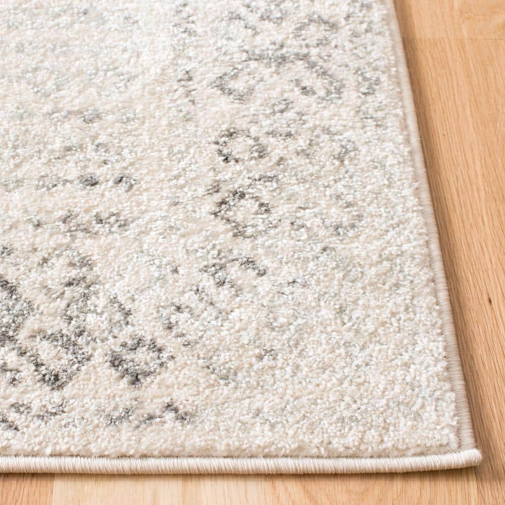 Ivory and Grey Geometric Wool Area Rug, 9' x 12'