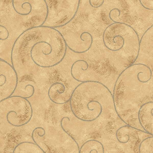 The Wallpaper Company 8 in. x 10 in. Brown and Blue Scroll Wallpaper Sample
