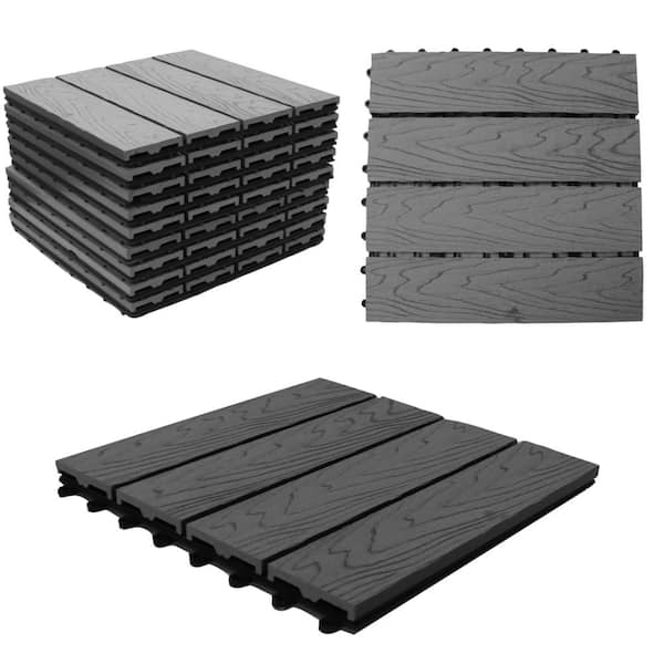 12 in. x 12 in. WPC Composite Interlocking Flooring Deck Tiles with Parallel Design in Granite (Pack of 11 Tiles)