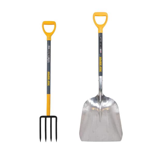 2-Piece Garden Tool Set with D-Handle Scoop Shovel and Manure Fork for Mulching and Yard Work
