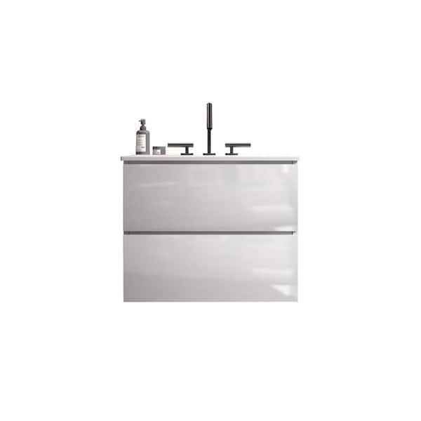 24.00 in. W x 18.30 in. D x 21.10 in. H Single Sink Floating Bath Vanity in White with White Ceramic Top