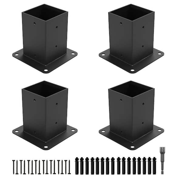4 in. x 4 in. Heavy Duty Black Powder Coated Pergola Post Base Bracket (4-Pieces)