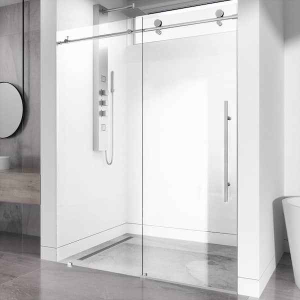 VIGO Elan E-Class 56 to 60 in. W x 76 in. H Frameless Sliding Shower Door in Chrome with 3/8 in. (10 mm) Clear Glass