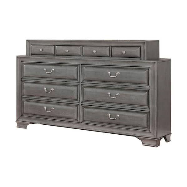 Benjara 66.75 in. Gray 10-Drawer Wooden Dresser Without Mirror