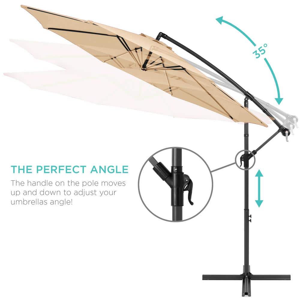 10ft Sand Polyester Cantilever Patio Umbrella with Adjustable Tilt