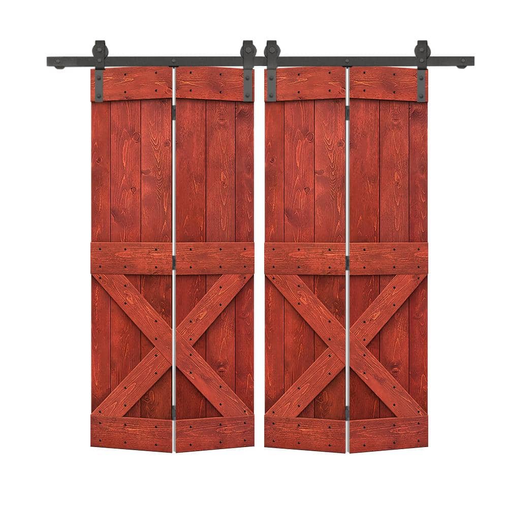 44 in. x 84 in. Mini X Series Cherry Red Stained DIY Wood Double Bi-Fold Barn Doors with Sliding Hardware Kit price history on PriceWatchPro