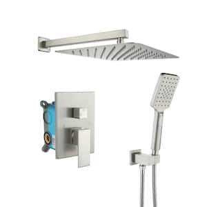 Single-Handle 3-Spray Patterns Anti-scald Shower Fixtures with Rough-In Pressure Balanced Valve in Brushed Nickel