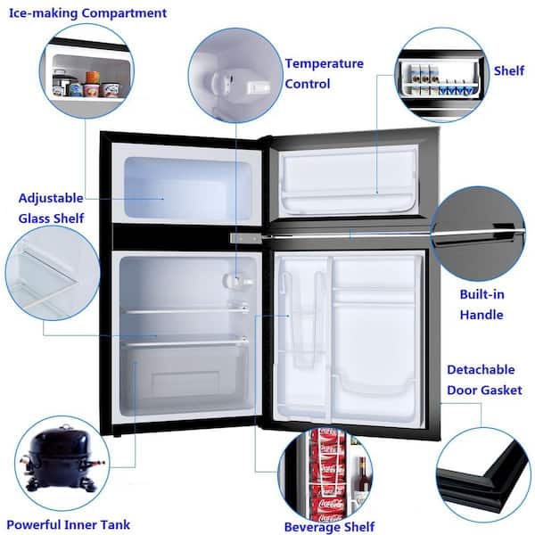 FP10226US-BK Costway 3.2 Cu.Ft Mini Refrigerator with Freezer Compact Fridge  with 2 Reversible Door Black