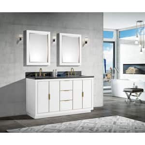 Austen 61 in. W x 22 in. D Bath Vanity in White with Gold Trim with Quartz Vanity Top in Gray with White Basins