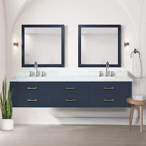 Sherman 84 in W x 22 in D Blue Double Bath Vanity and Carrara Marble Top